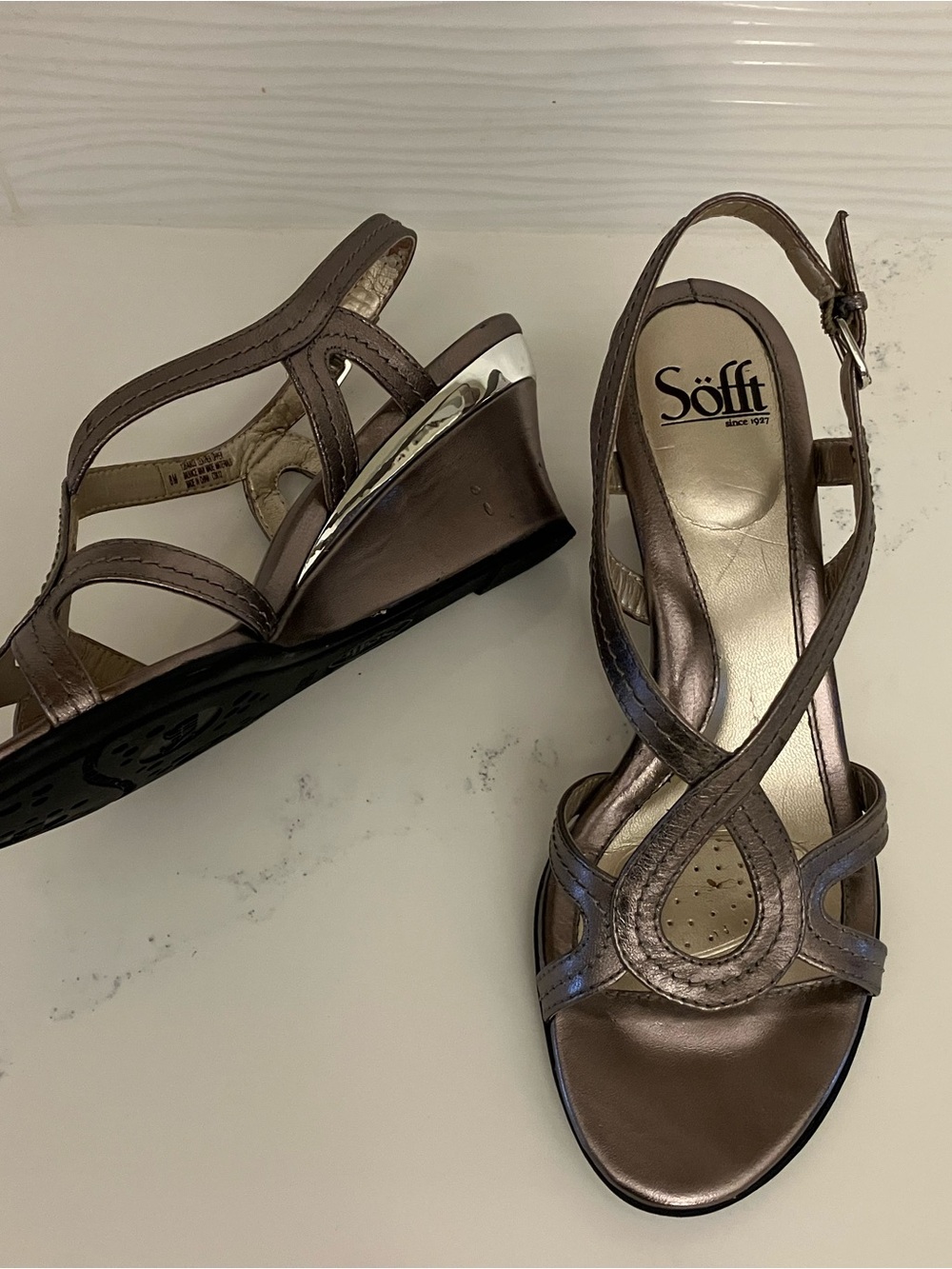 Sofft Metallic Wedge Sandals - Elegant Strappy Design